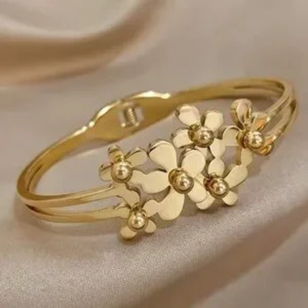 Classic Gold Floral Bangle Bracelet - Picture 2 of 5